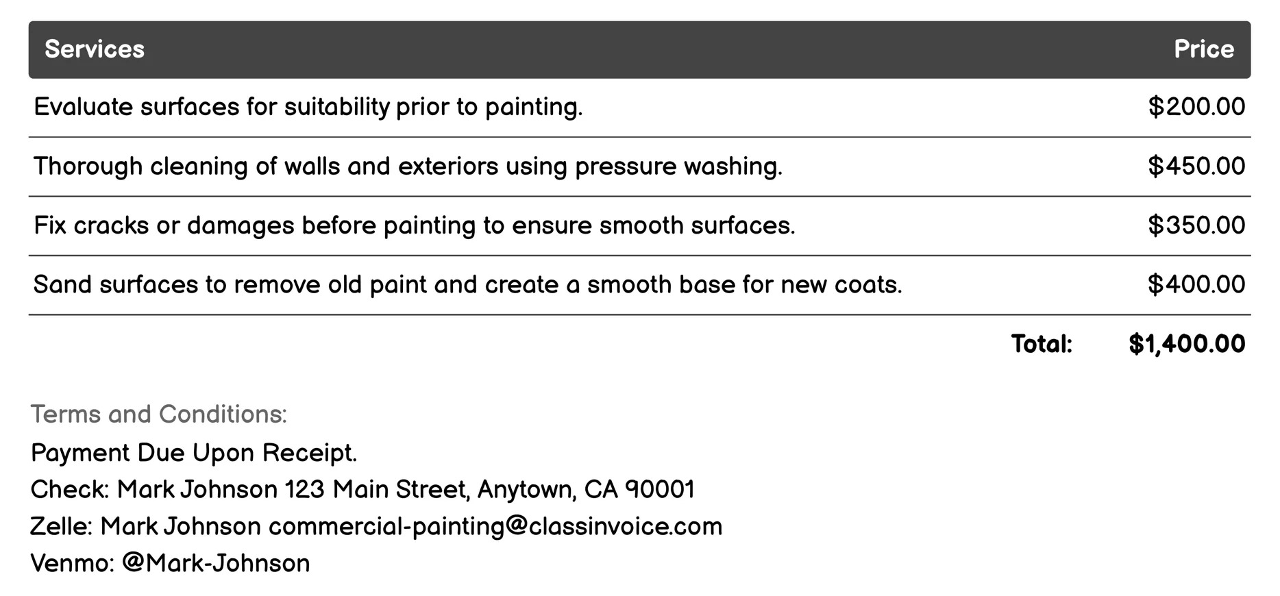 Pressure Washing & Surface Preparation Invoice Example