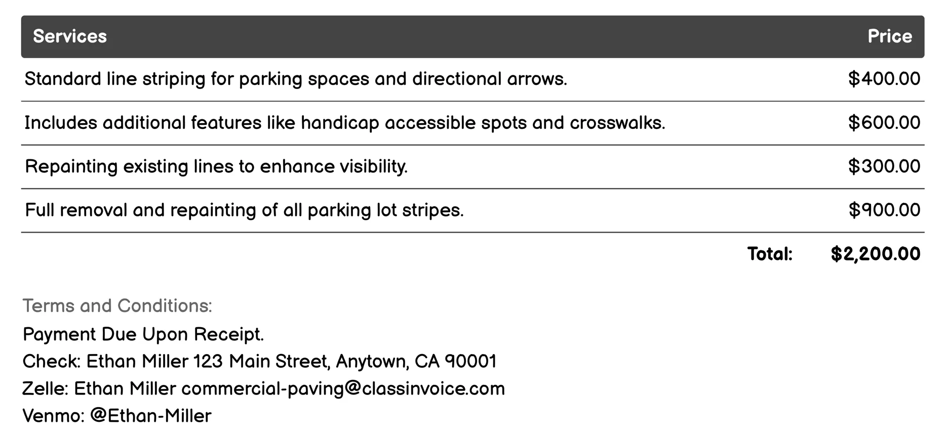 Parking Lot Striping Invoice Example