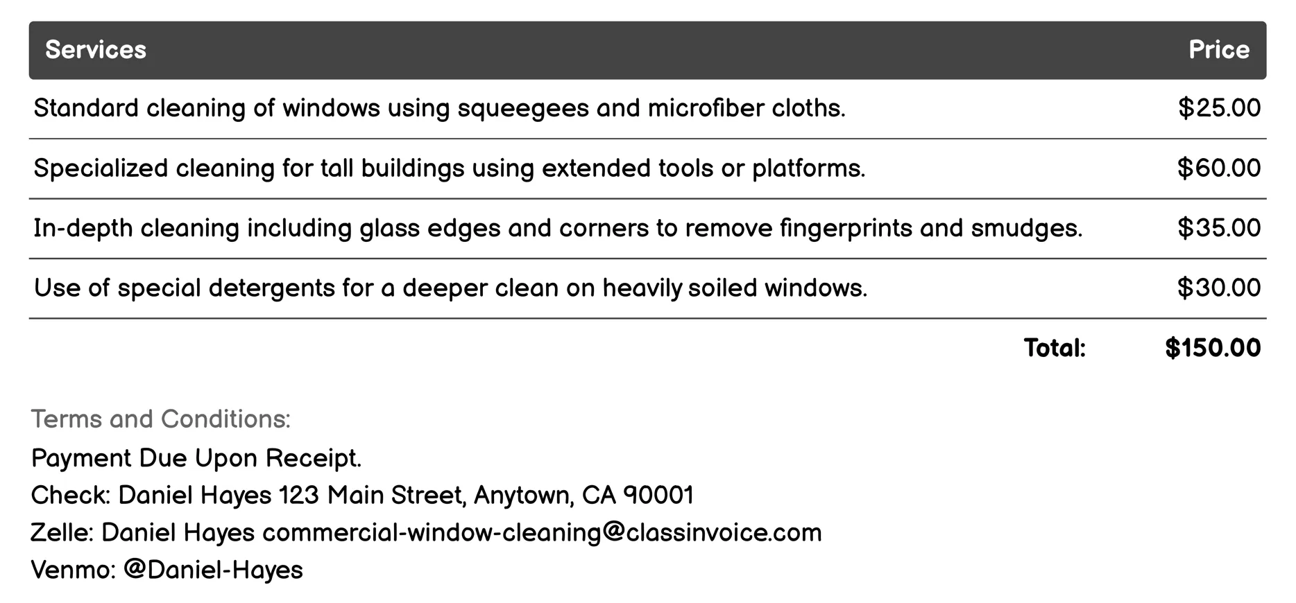 Interior Window Cleaning Invoice Example