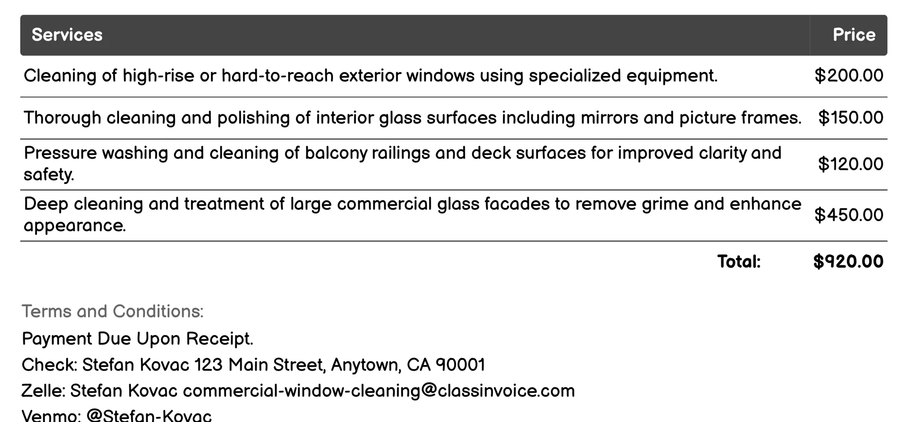 Pressure Cleaning Invoice Example