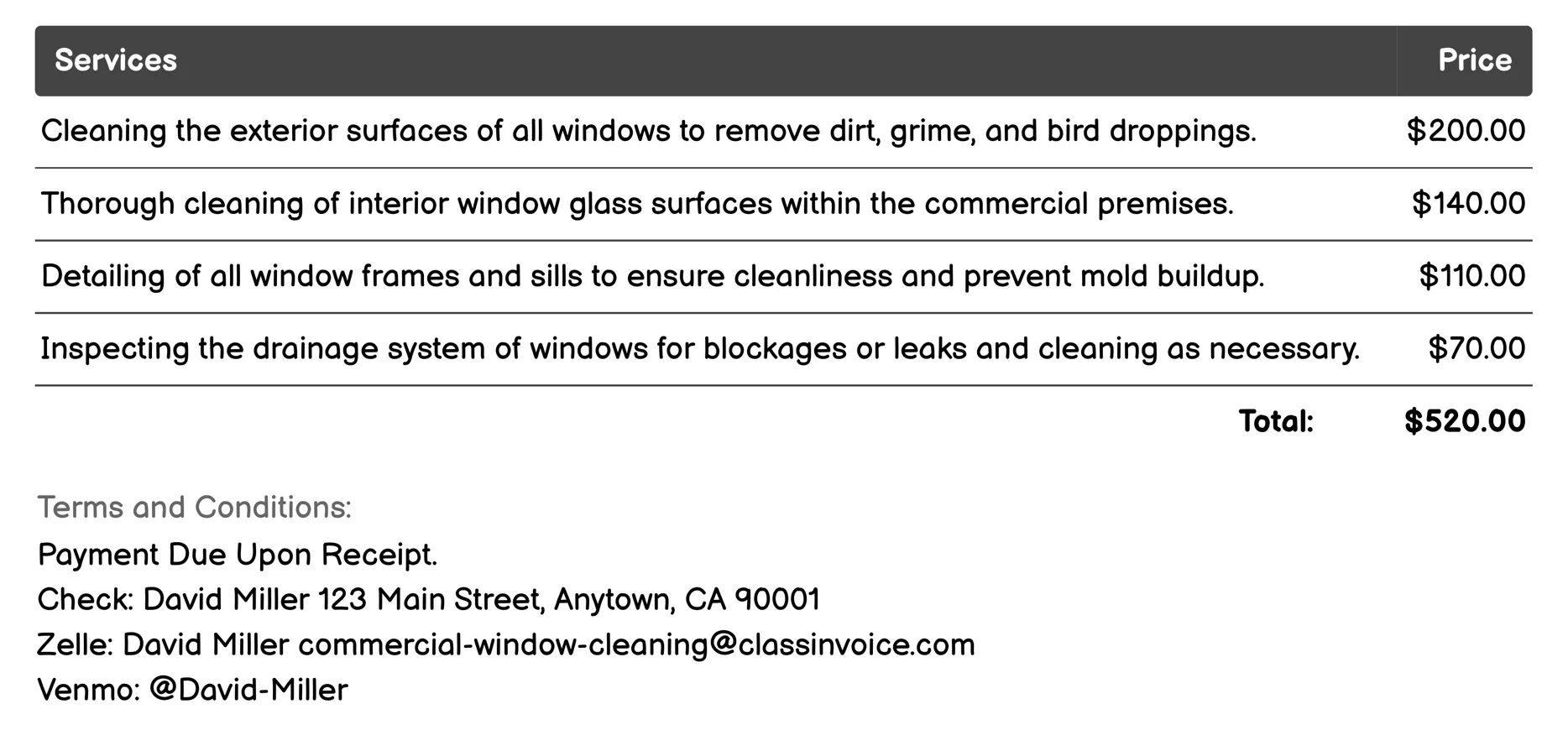 Scheduled Maintenance Program Invoice Example