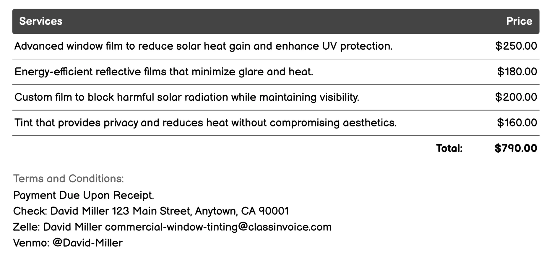 Energy Efficiency Invoice Example