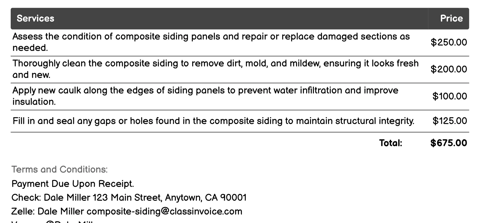 Repair Invoice Example