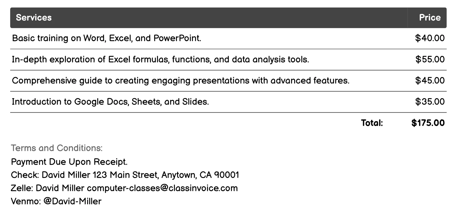 Software Applications Invoice Example