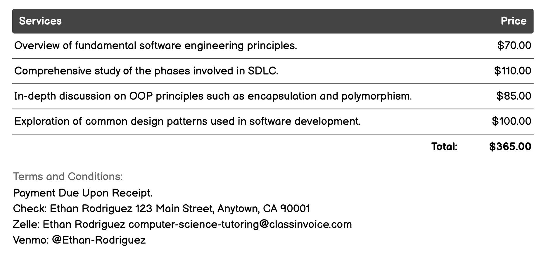 Software Engineering Principles Invoice Example