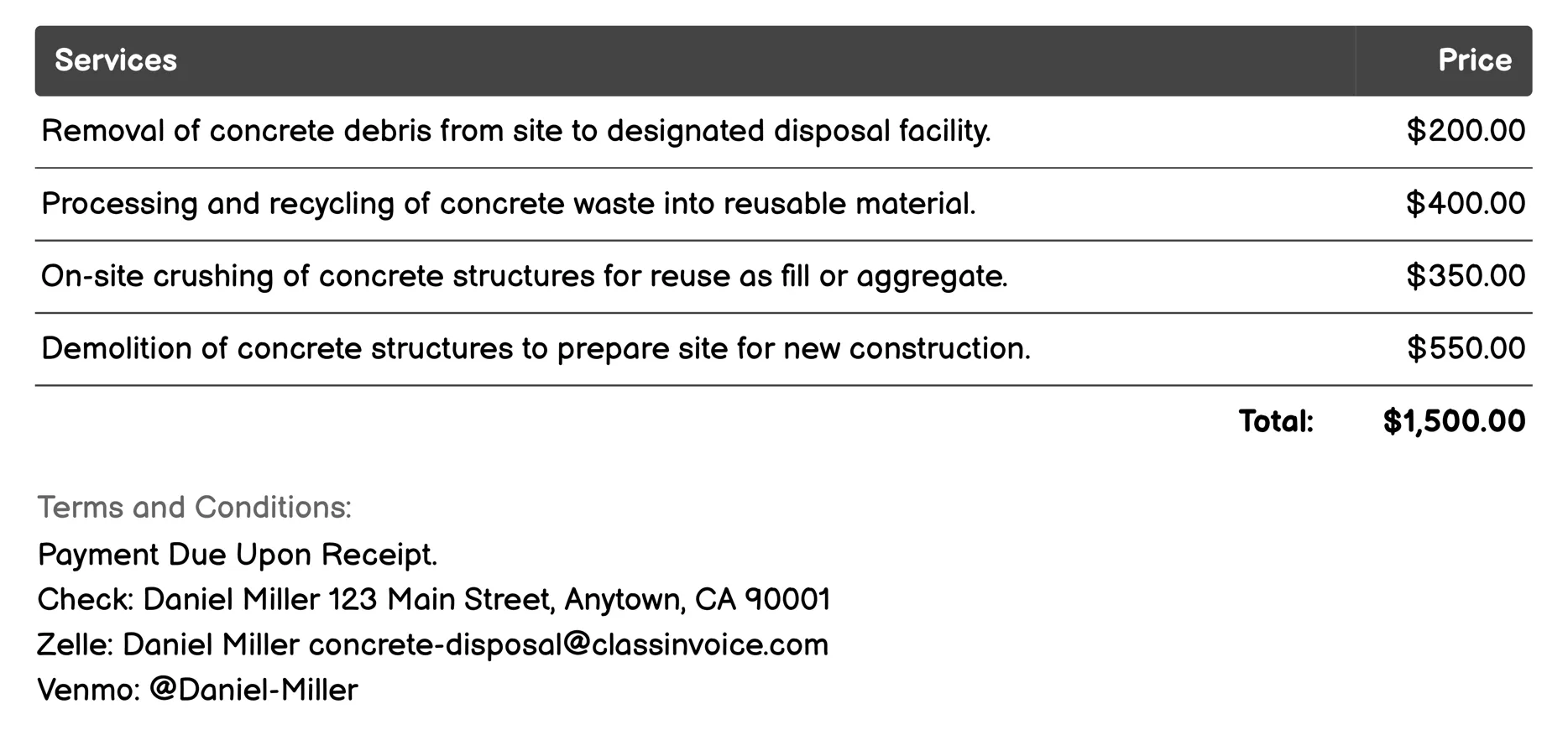 Site Clearance Services Invoice Example