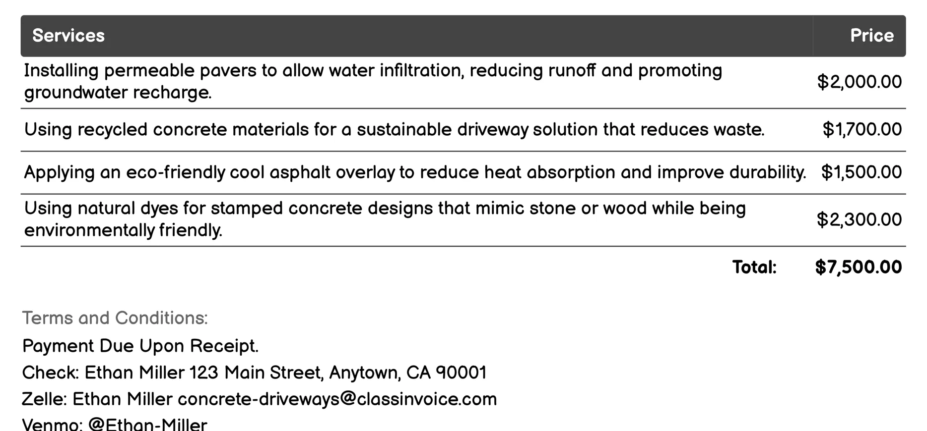 Eco-Friendly Options Invoice Example