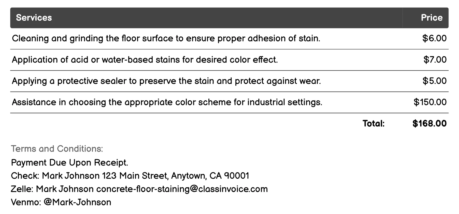 Industrial Floor Staining Invoice Example