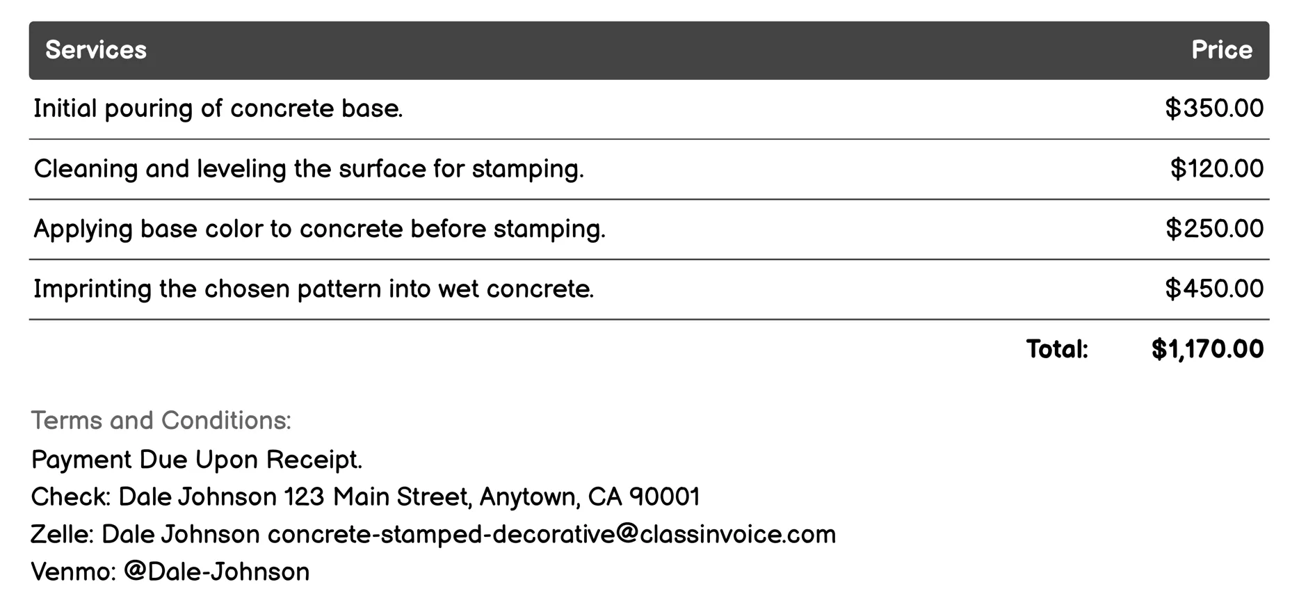 3D Stamped Concrete Invoice Example