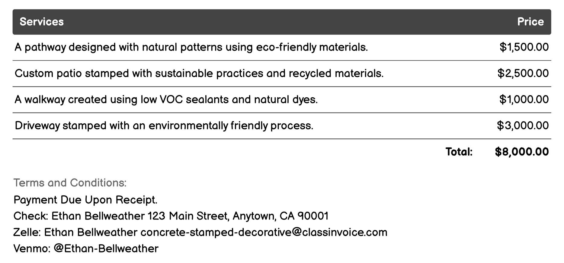Eco-Friendly Options Invoice Example