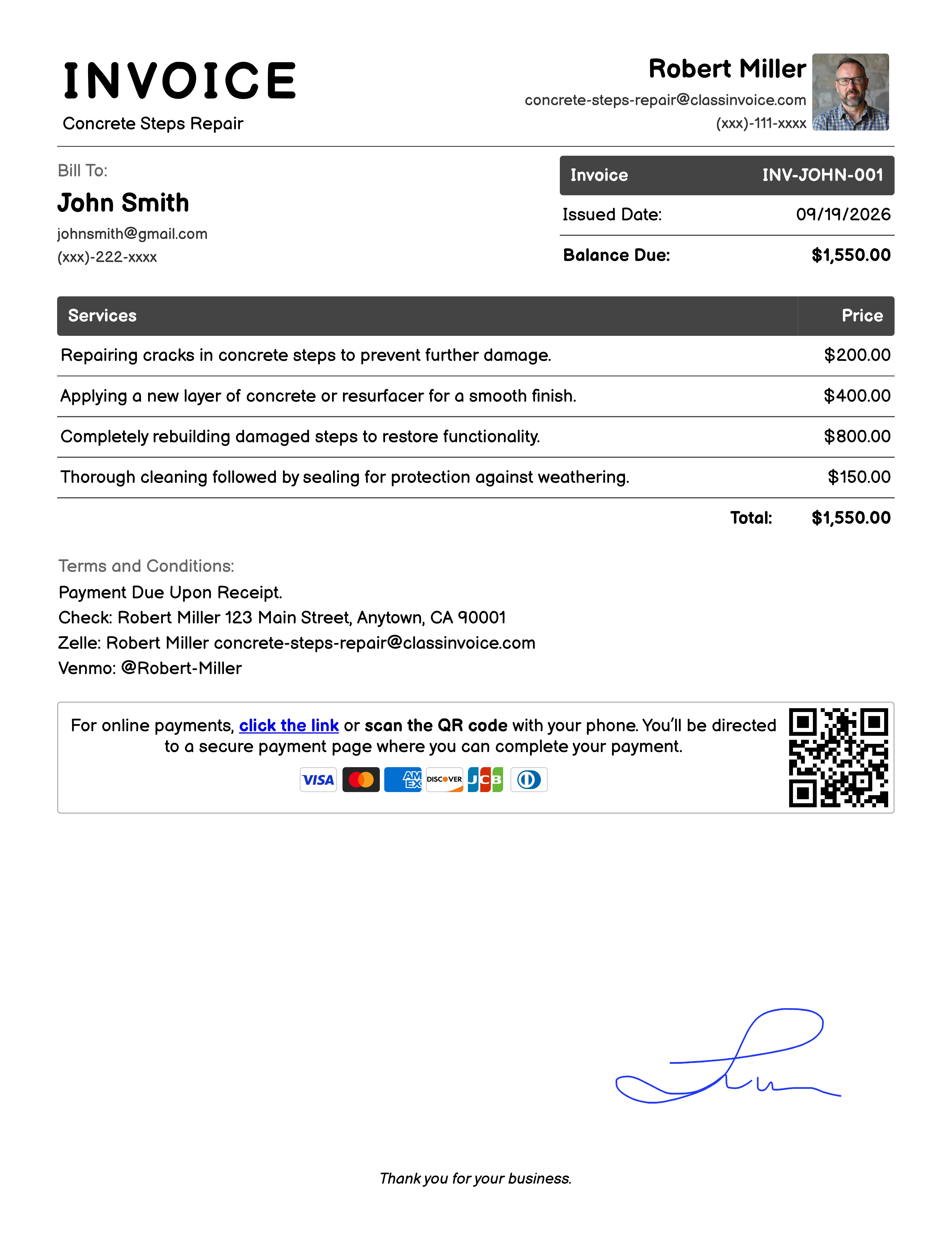 Concrete Steps Repair Invoice Example
