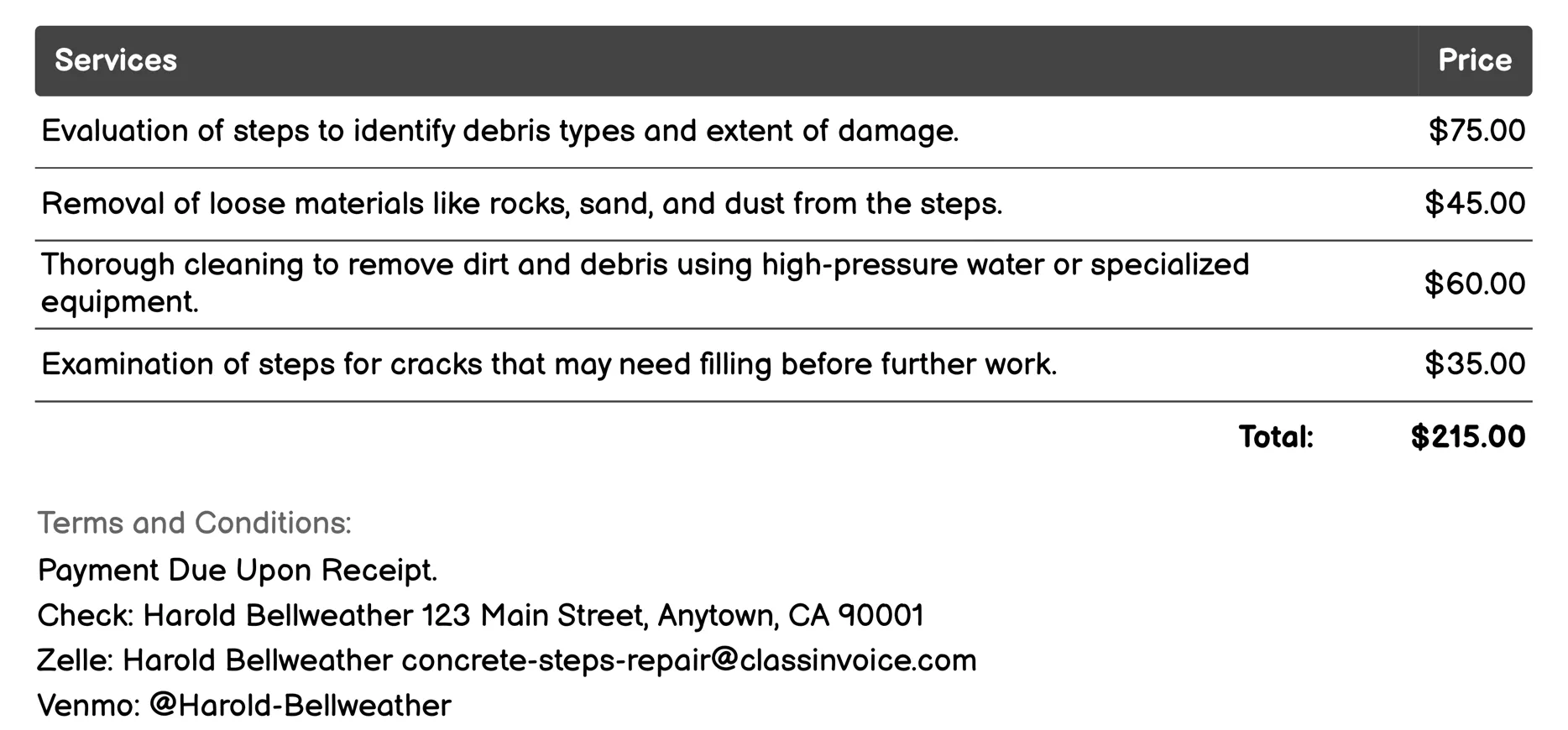Debris Removal Invoice Example