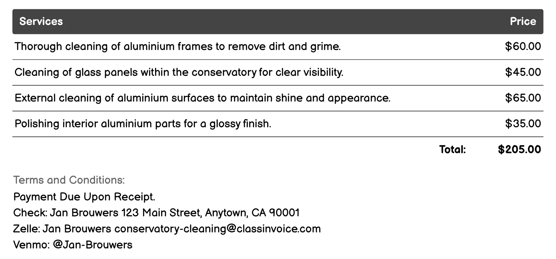 Aluminium Cleaning Invoice Example