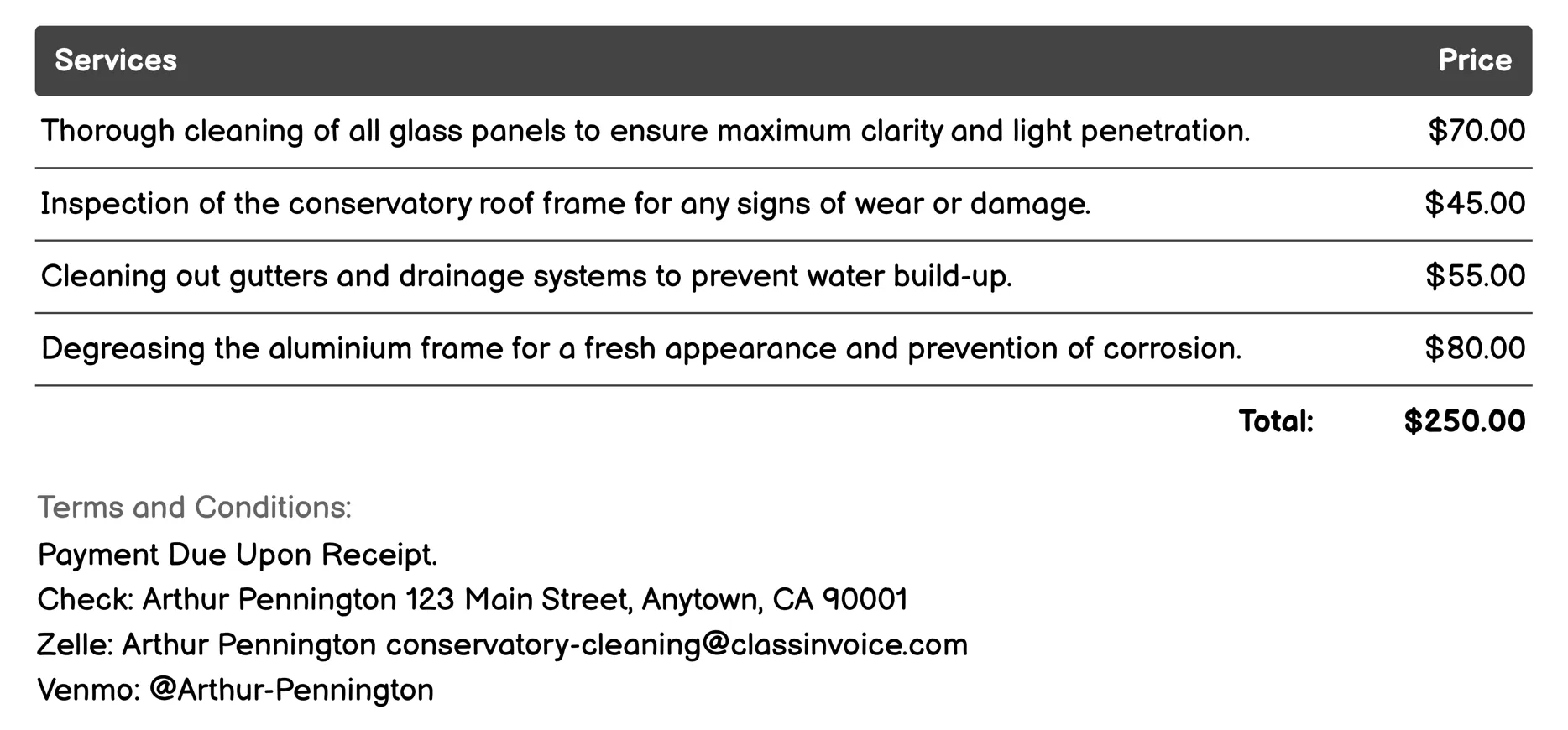 Roof Maintenance Invoice Example