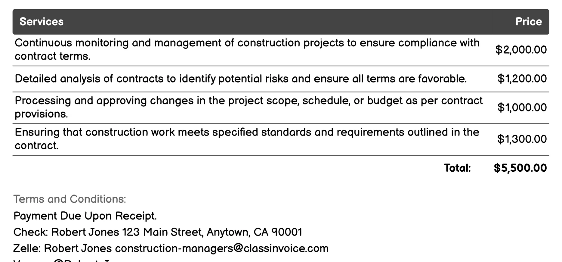 Contract Administration Invoice Example
