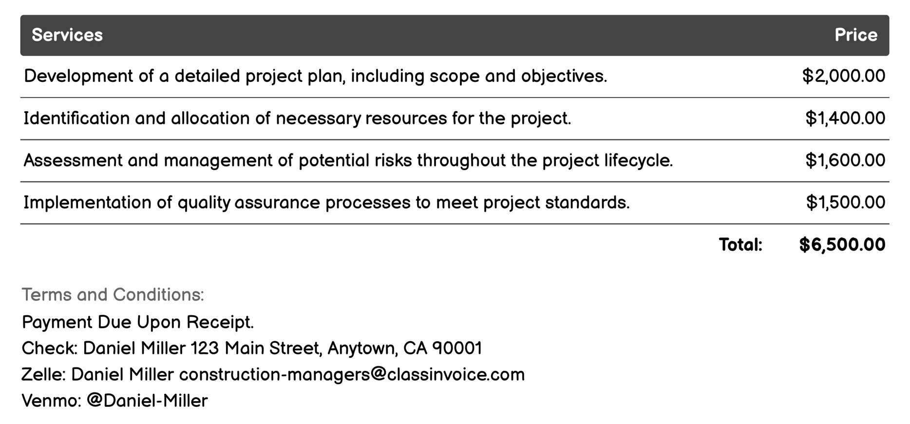 Project Management Invoice Example