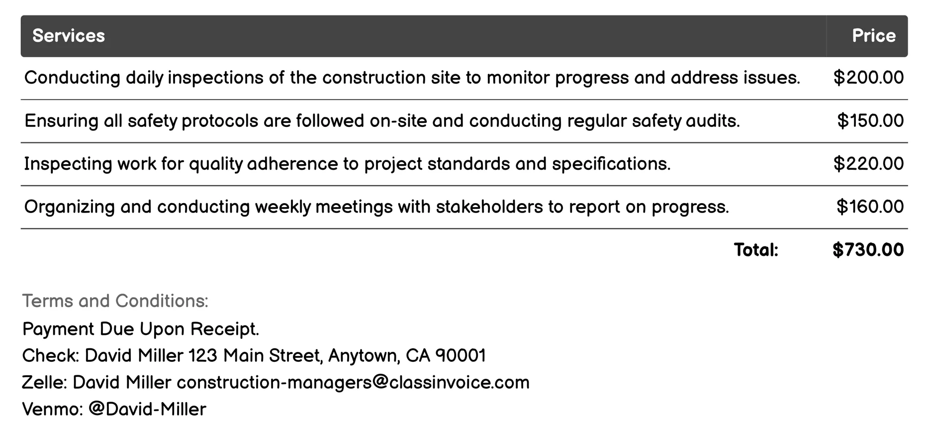 Site Supervision Invoice Example