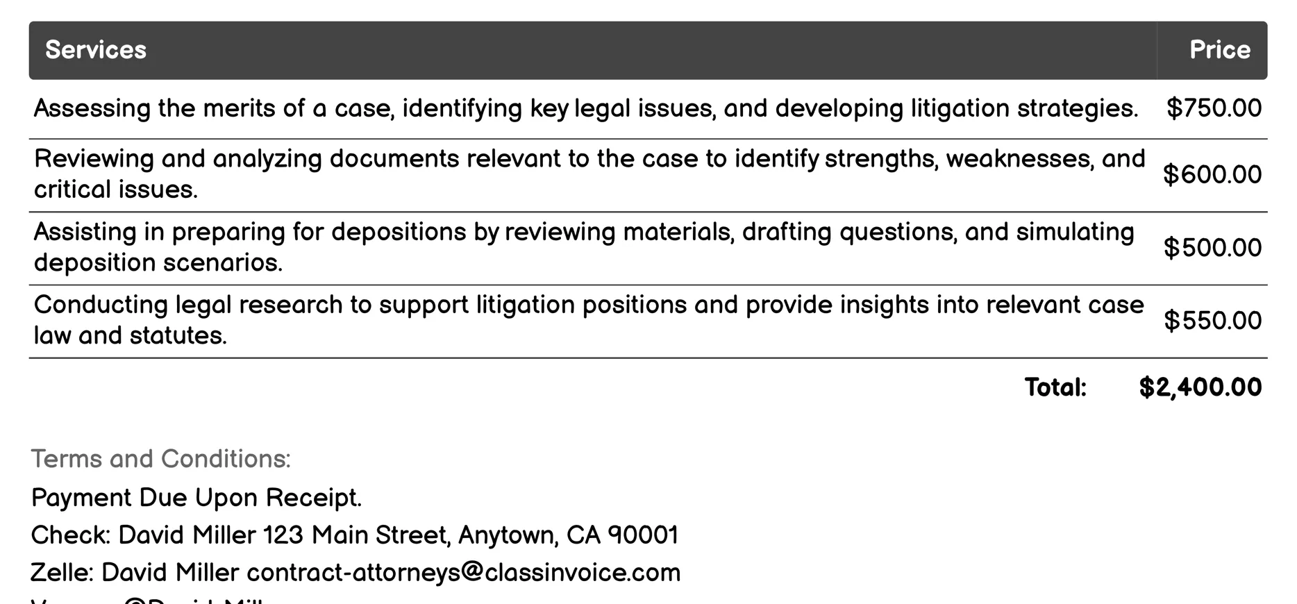 Litigation Support Invoice Example