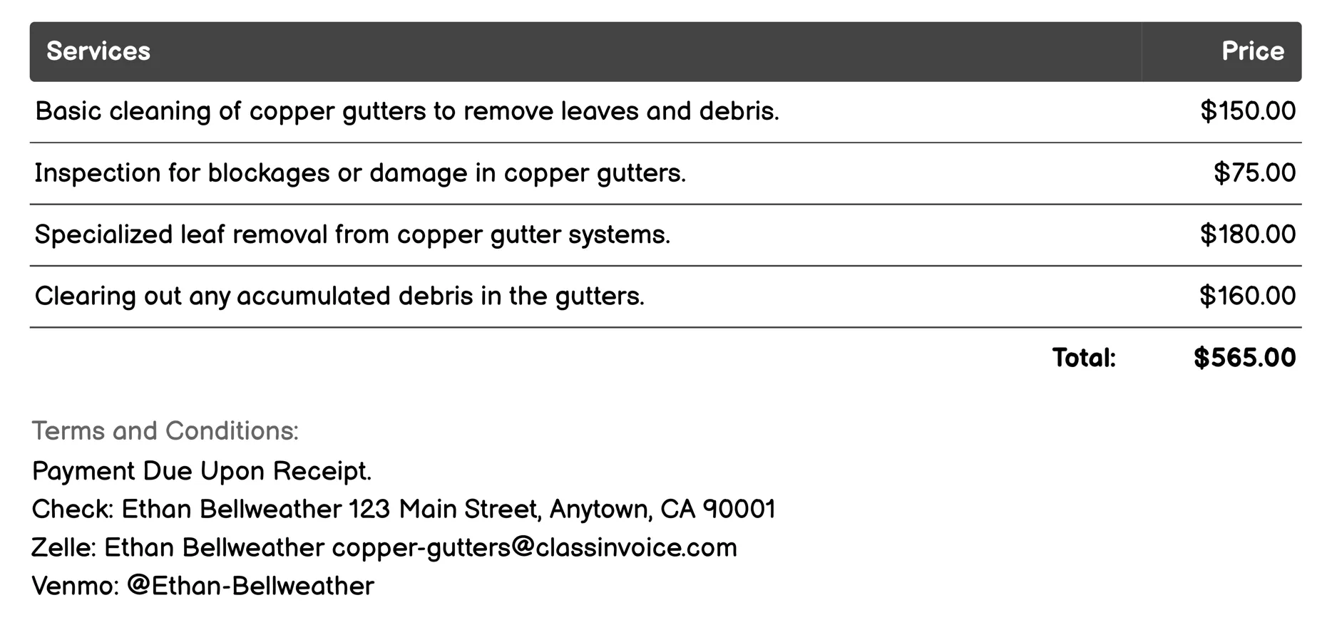Cleaning Invoice Example