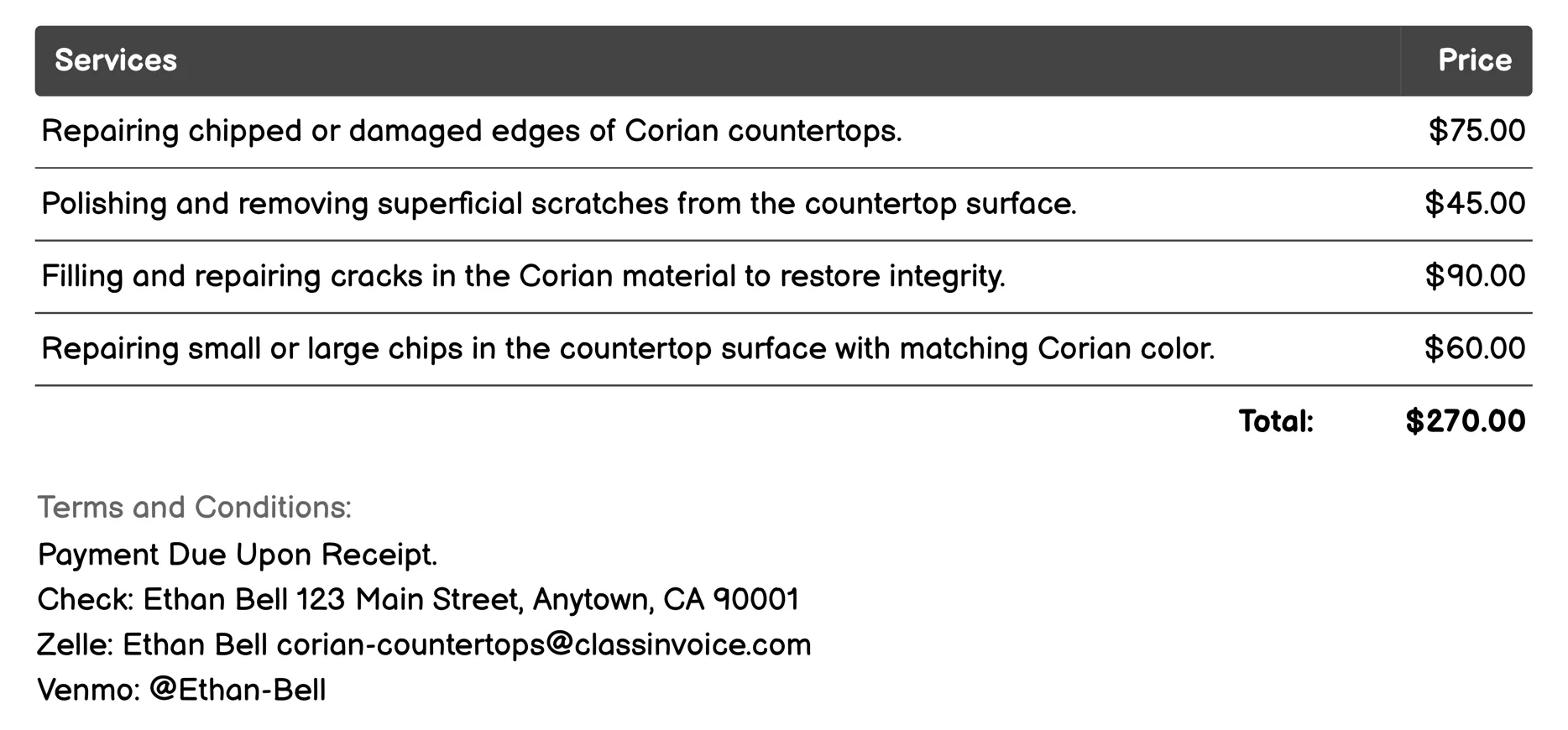 Repair Service Invoice Example