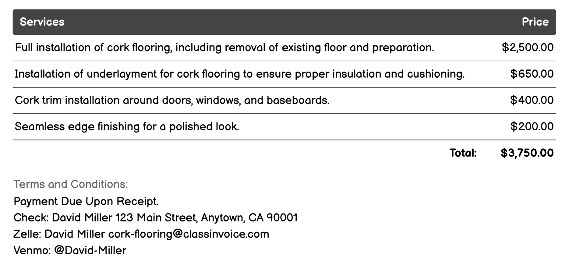 Installation Invoice Example