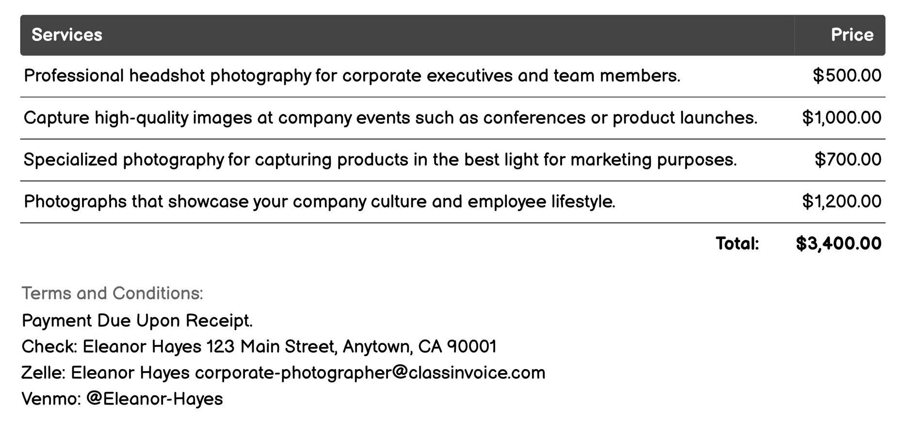 Marketing Material Creation Invoice Example