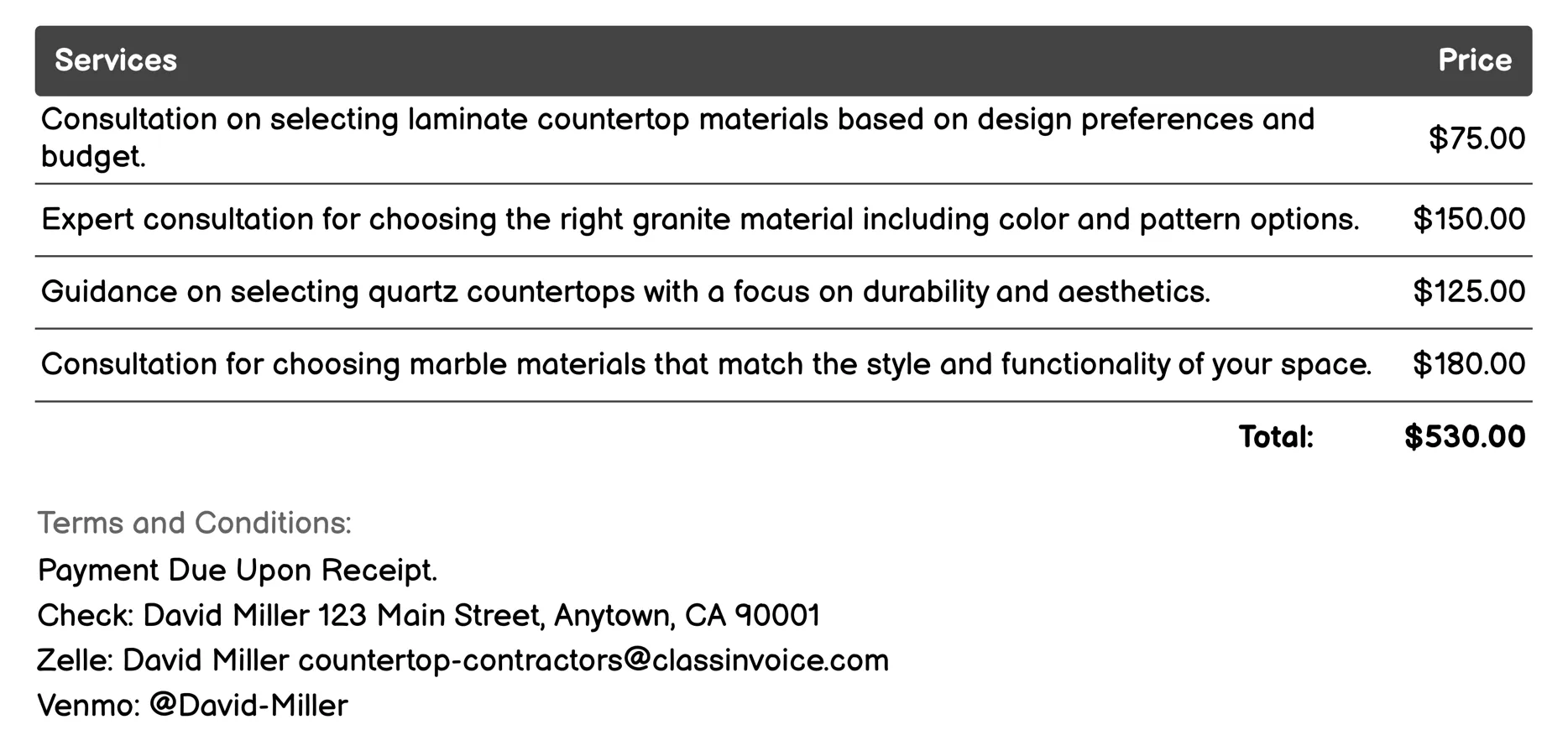 Material Consultation Invoice Example