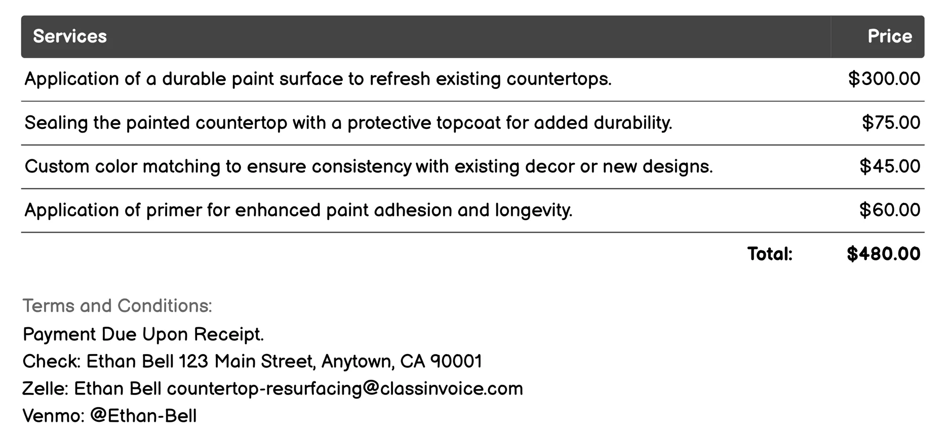 Paints Invoice Example