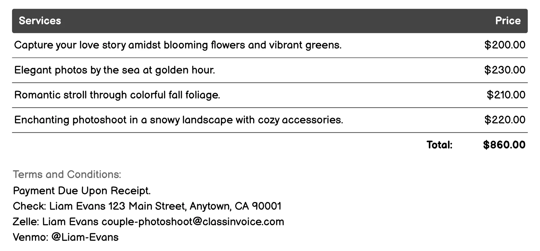 Seasonal Themes Invoice Example
