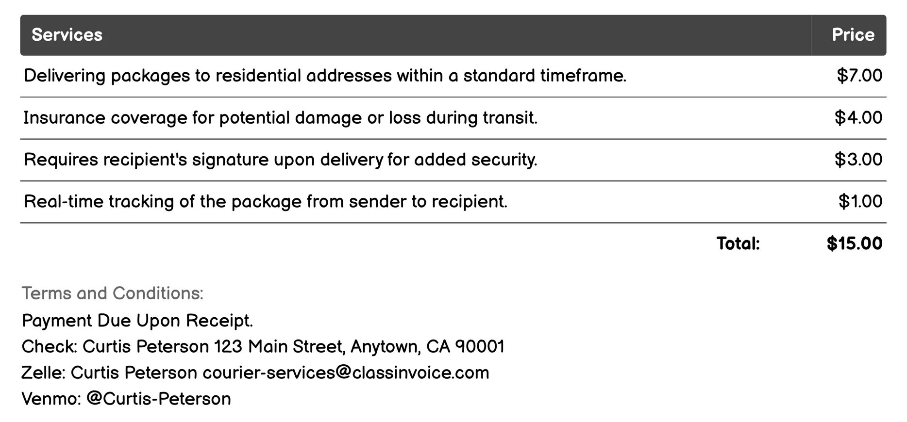 Standard Ground Shipping Invoice Example