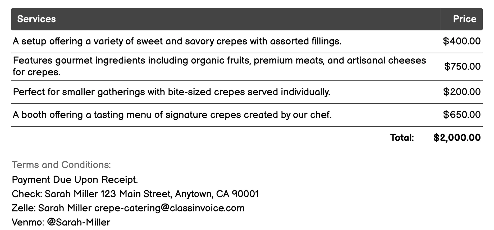 Festival Catering Invoice Example
