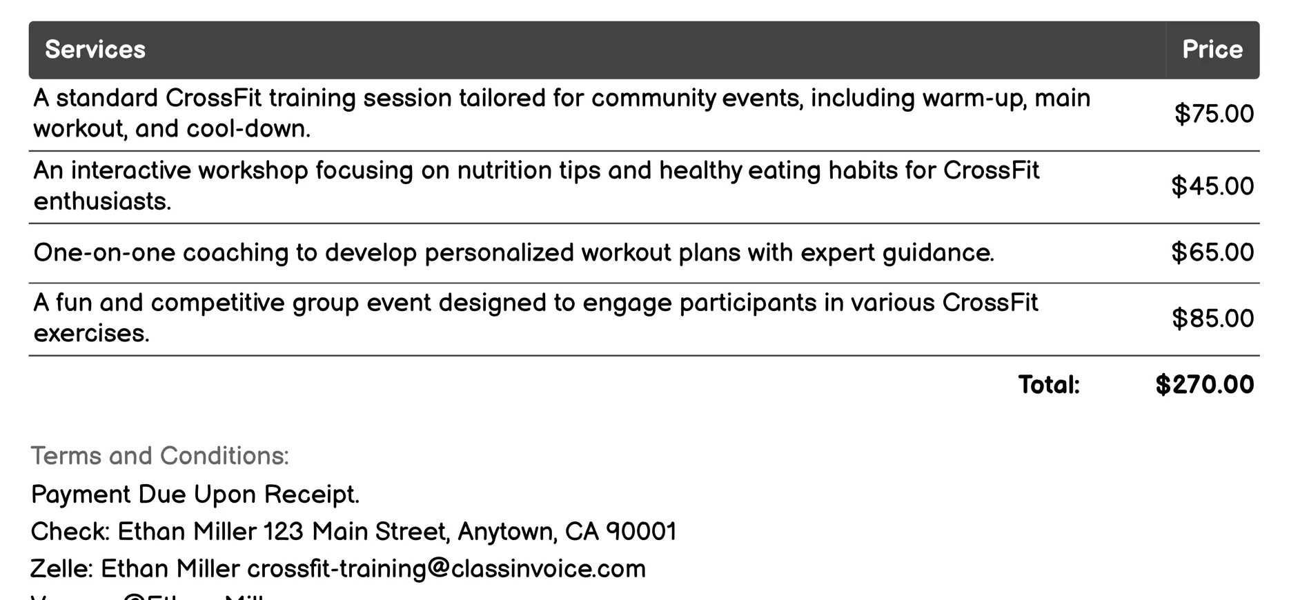 Community Events Invoice Example