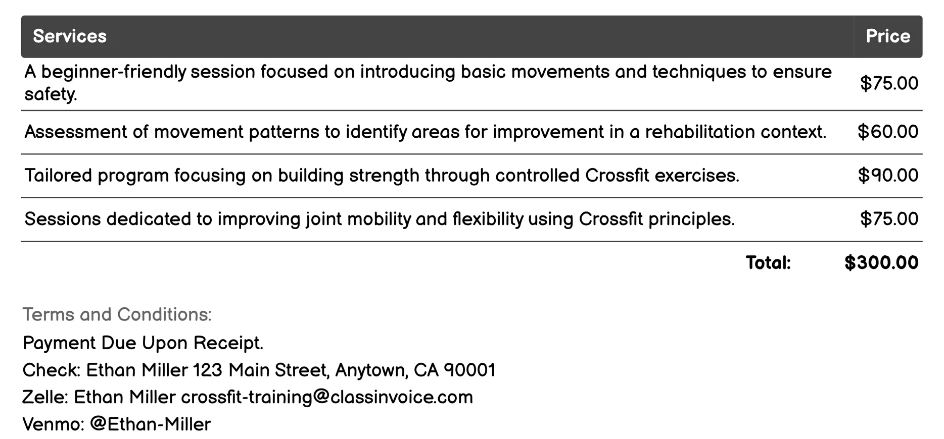 Rehabilitation Programs Invoice Example