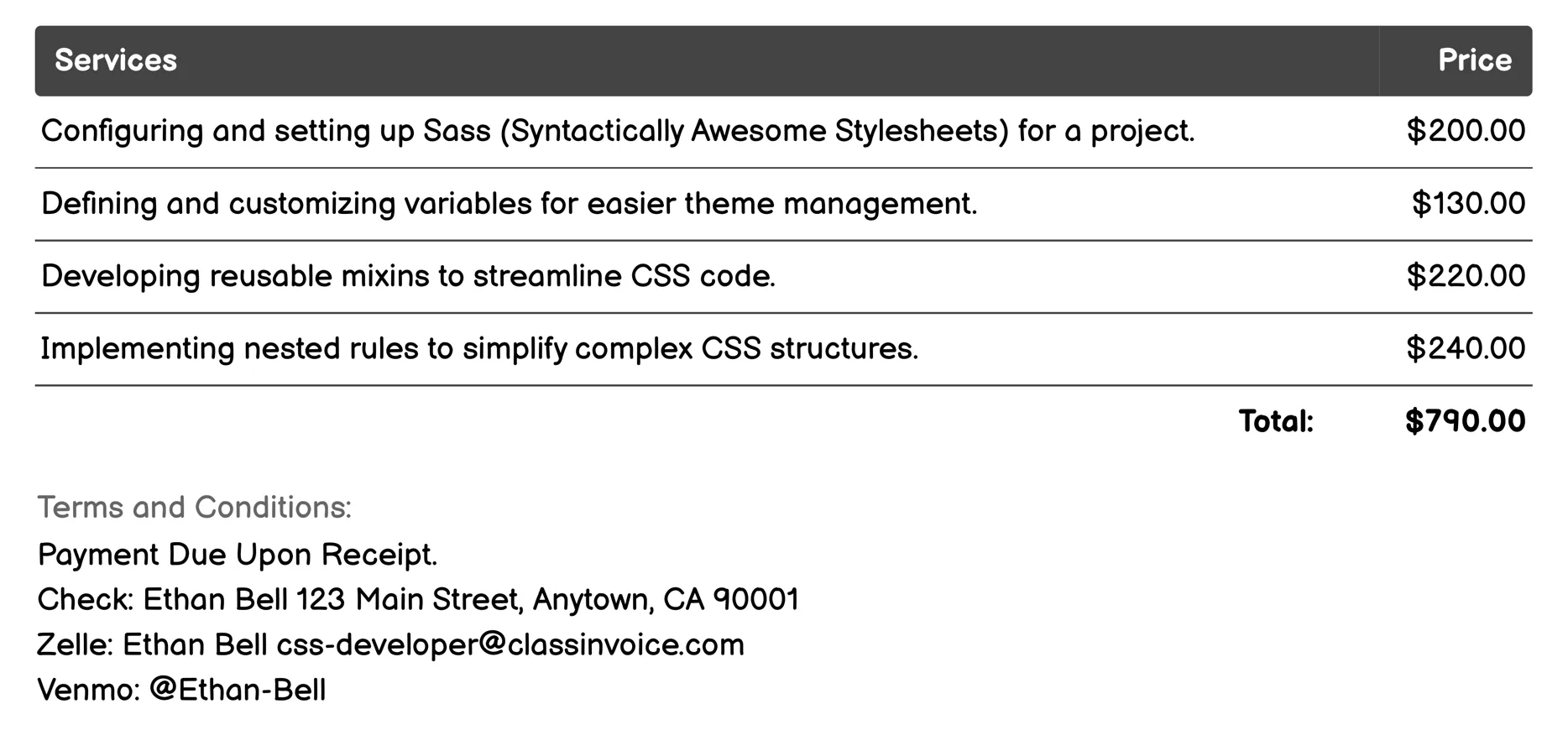 CSS Preprocessing Invoice Example