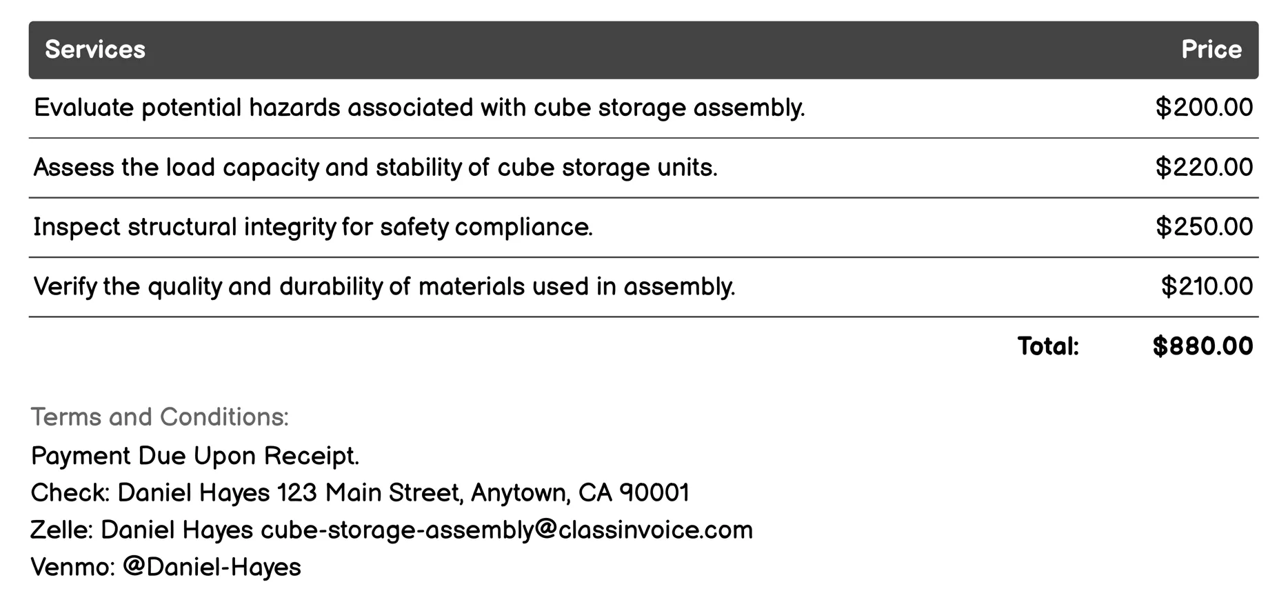 Safety Compliance Check Invoice Example