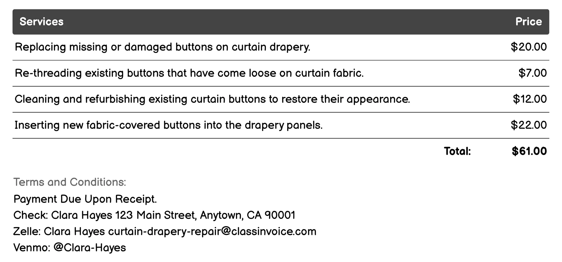 Button Replacement Invoice Example
