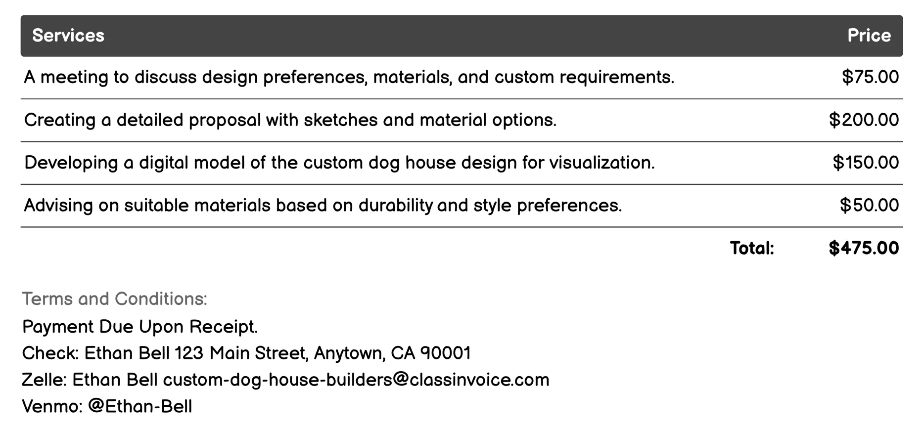 Design Consultation Invoice Example