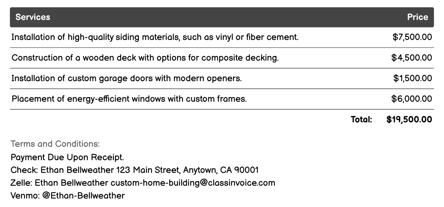 Exterior Finishing Invoice Example