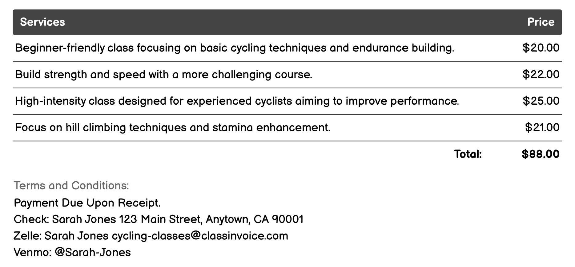 Tempo Ride Invoice Example