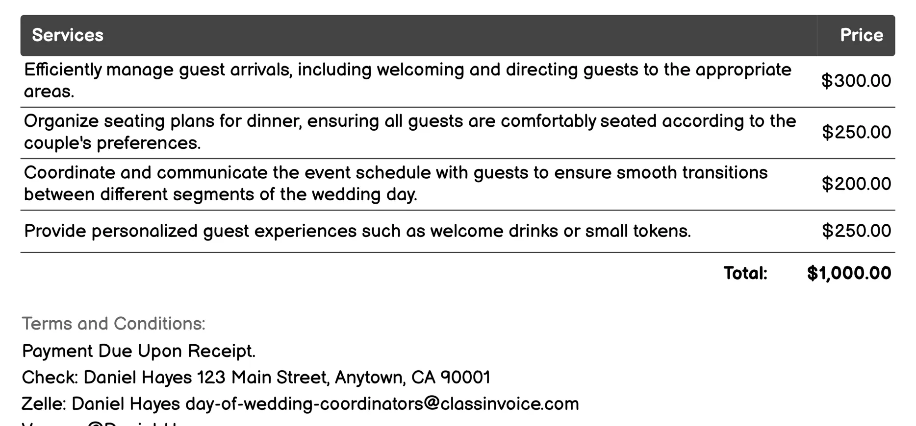 Guest Management Invoice Example