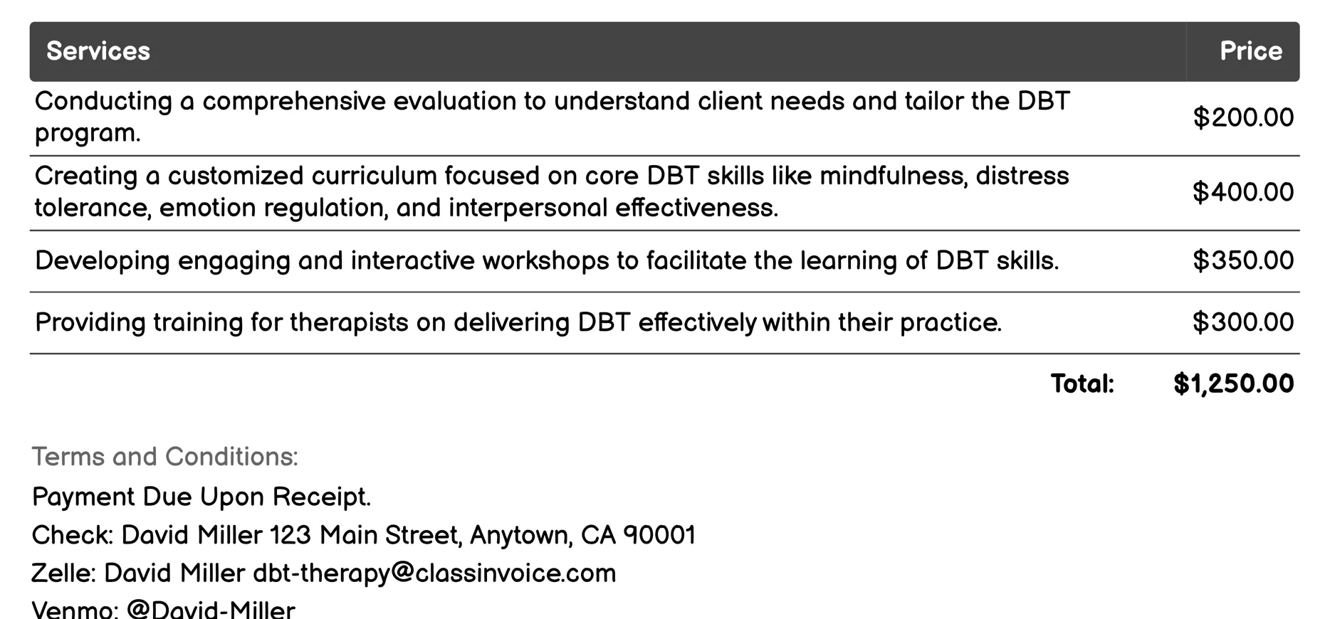 dbt Development and Customization Invoice Example