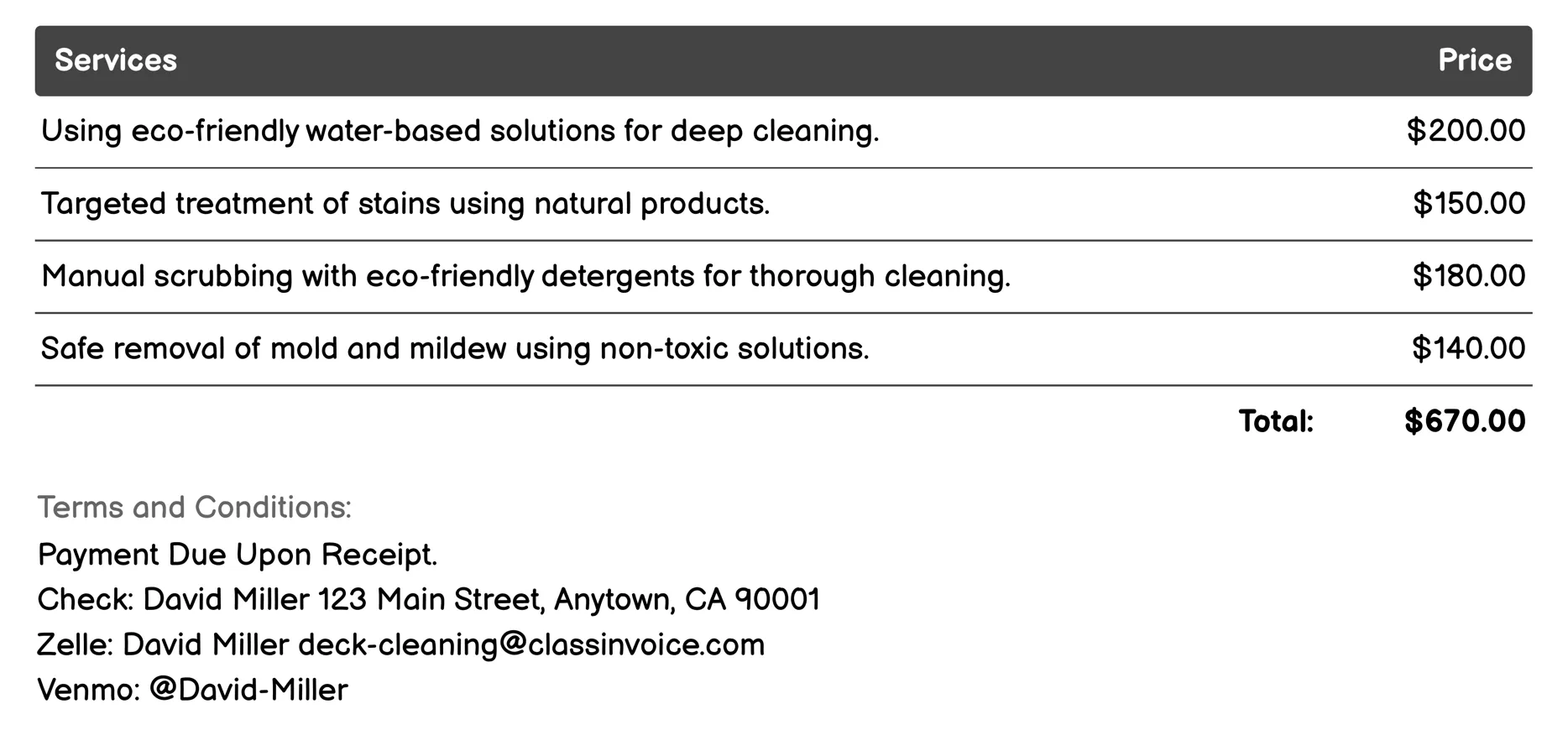 Cleaning with Eco-Friendly Products Invoice Example