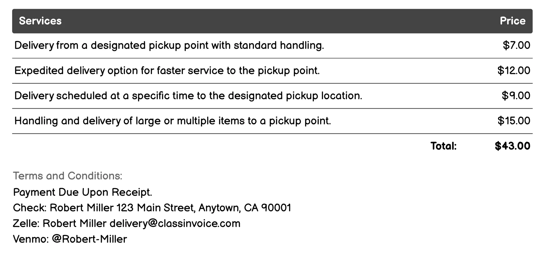 Pickup Point Delivery Invoice Example