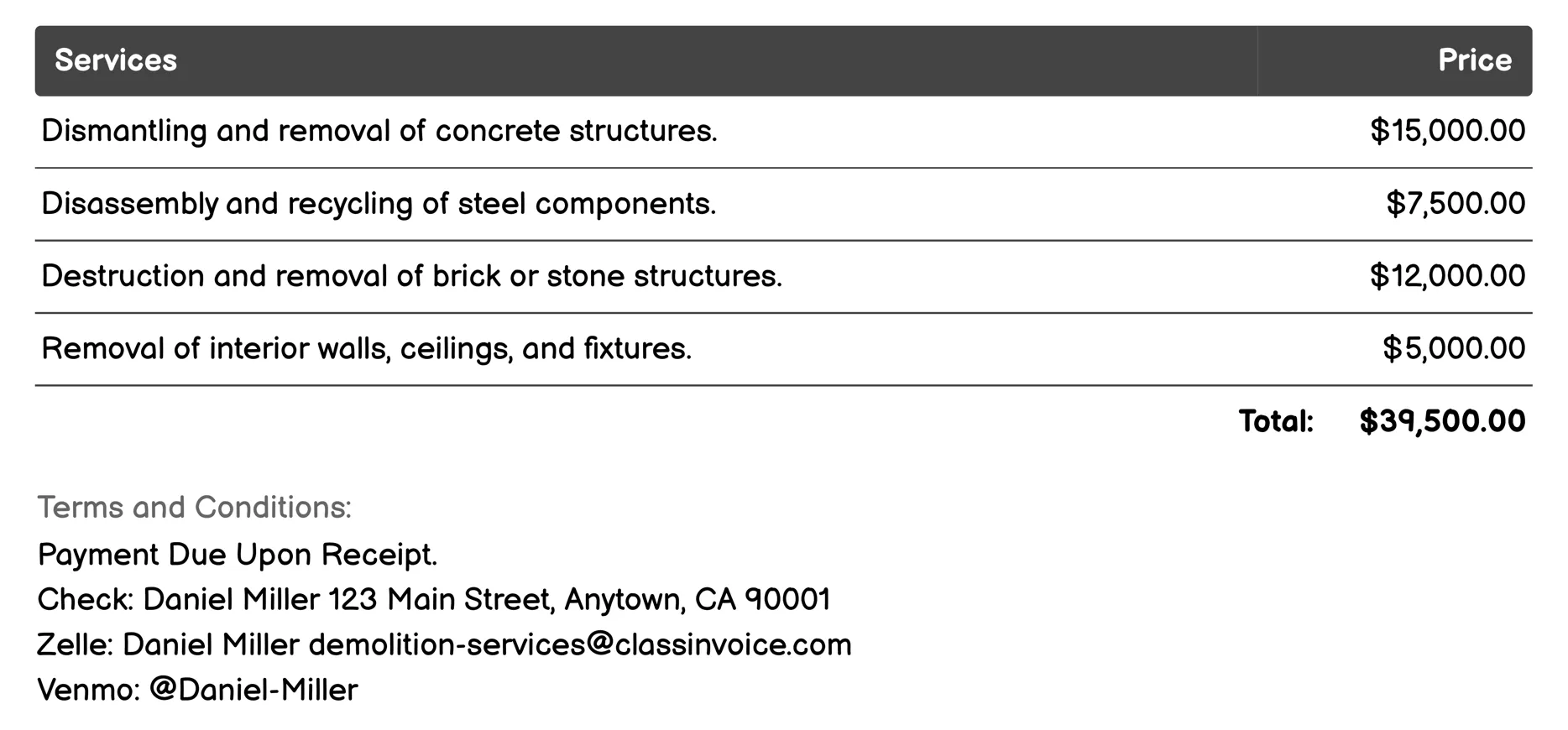 Building Demolition Invoice Example