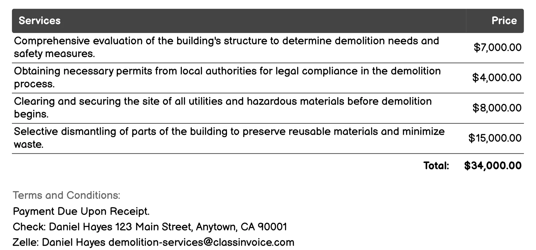High-Rise Building Demolition Invoice Example