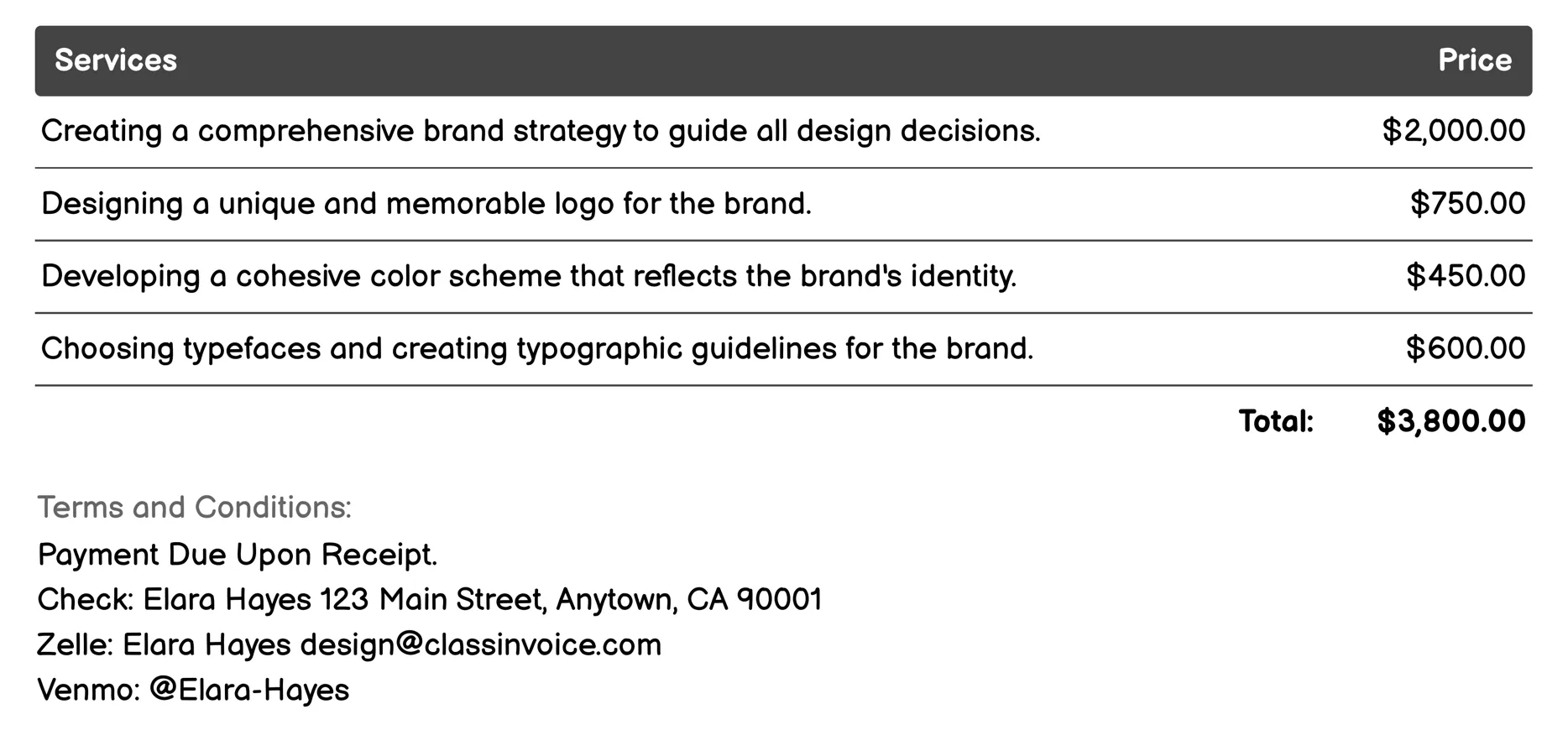 Brand Identity Design Invoice Example