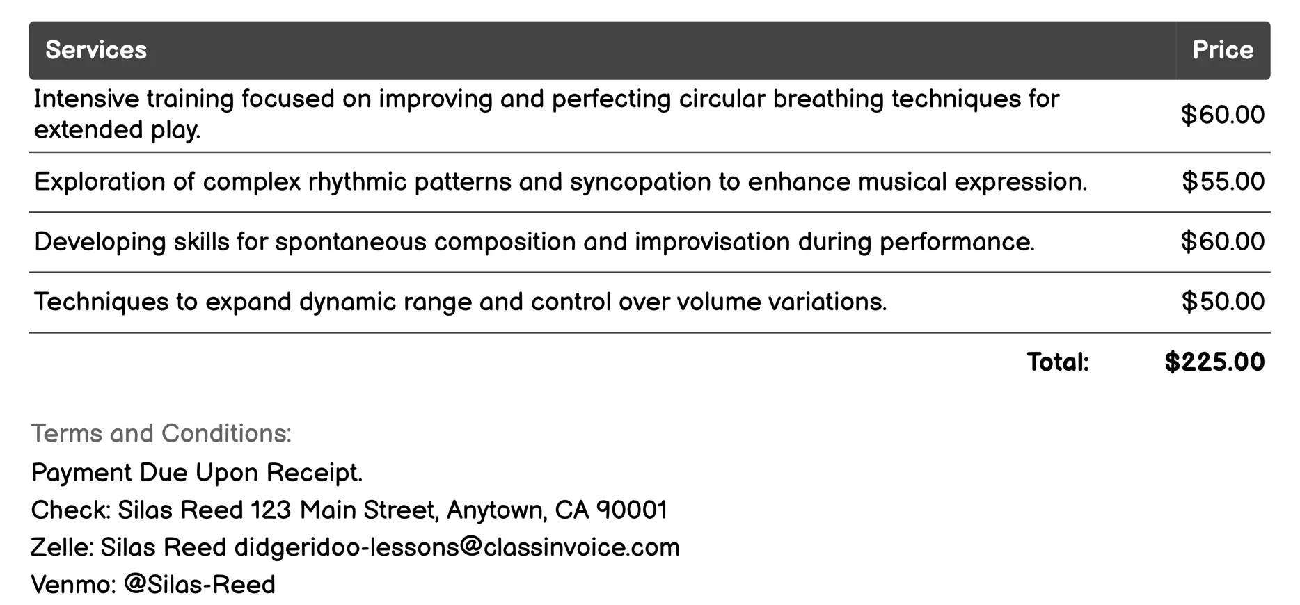 Advanced Didgeridoo Techniques Invoice Example