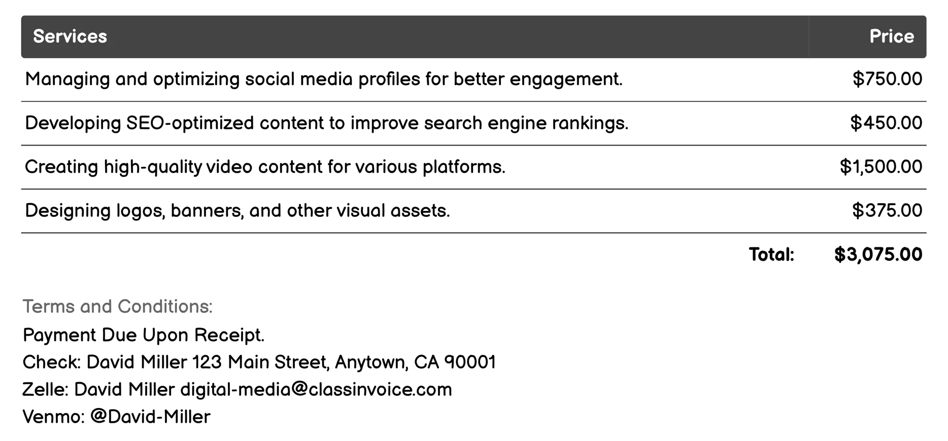 Digital Marketing Platforms Invoice Example