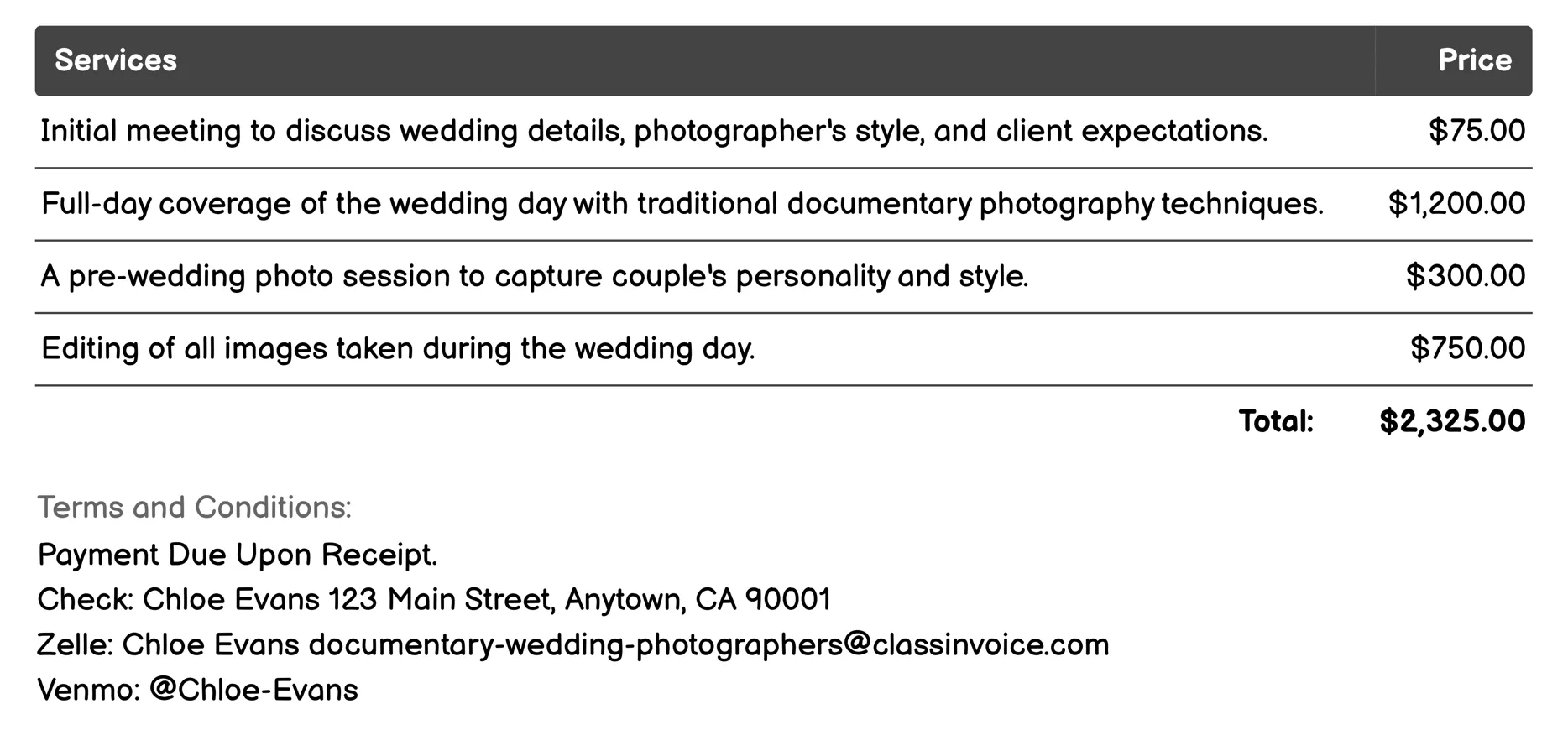 Traditional Coverage Invoice Example
