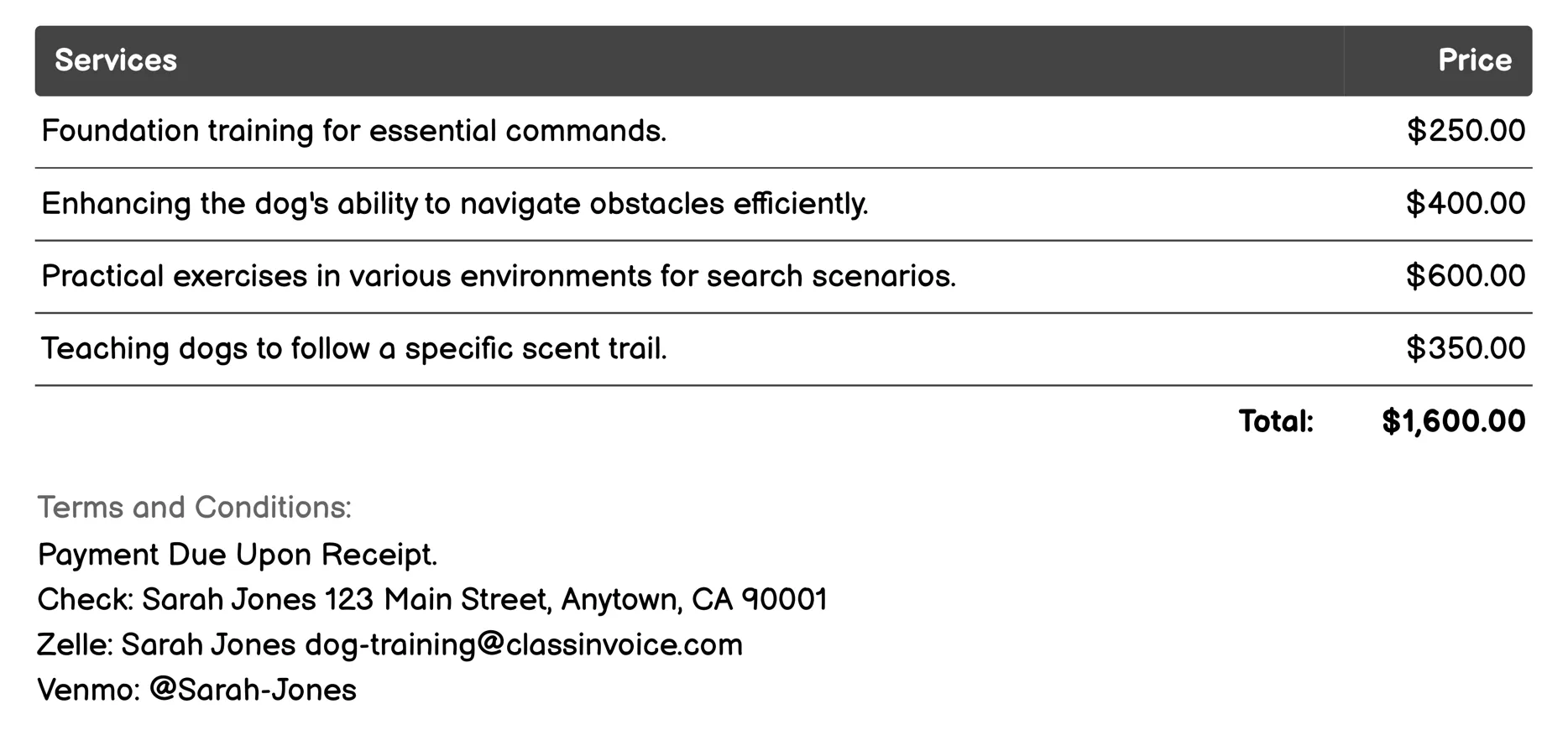 Search and Rescue Training Invoice Example
